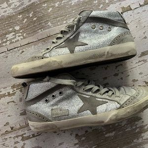 Golden Goose Mid Star Silver Glitter Gray Suede High Top Sneakers